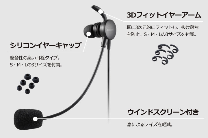 装着感と遮音性UP！インナーイヤータイプヘッドセット(両耳用・片耳用)