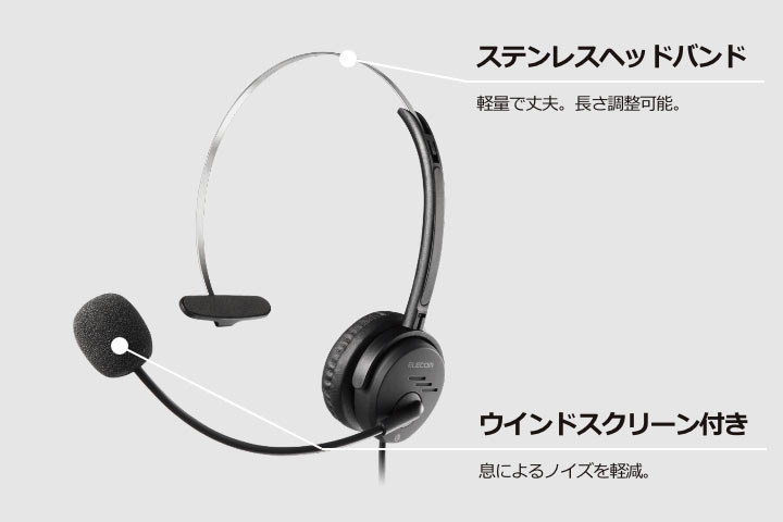 長時間でも快適！片耳オーバーヘッドセット