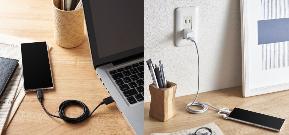 形状記憶でくるん！とまとまる
             抗菌加工を施した充電用ケーブル