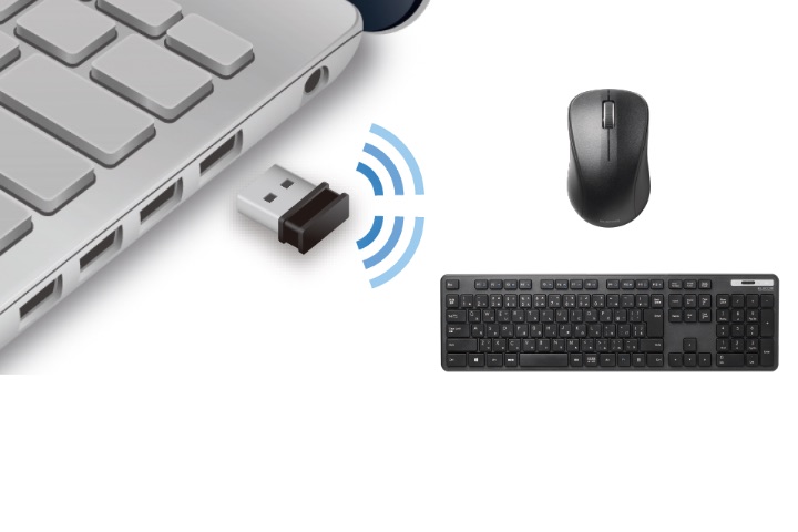 パソコンのUSBポートに挿すだけですぐに使用することができる無線接続タイプ