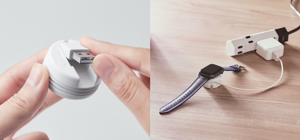 ケーブルとコネクターを収納可能なコンパクト設計　Apple Watch対応充電ケーブル