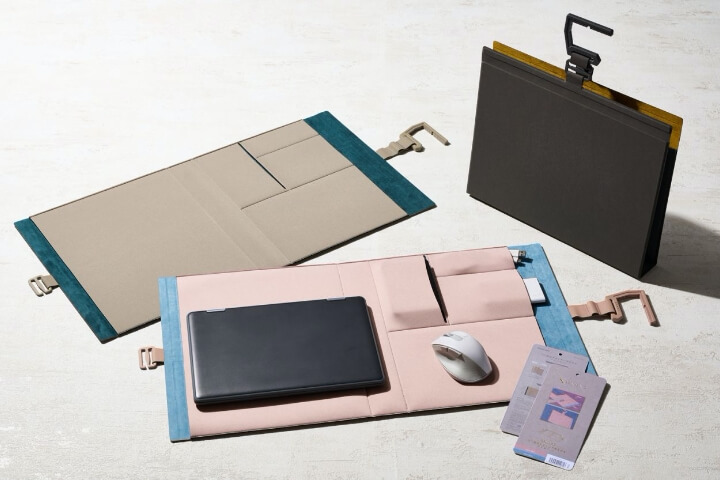 コーラルベージュ×ゼニスブルー、スレートブラック×オーカーイエロー、サンドグレー×ボトルグリーンの3色展開