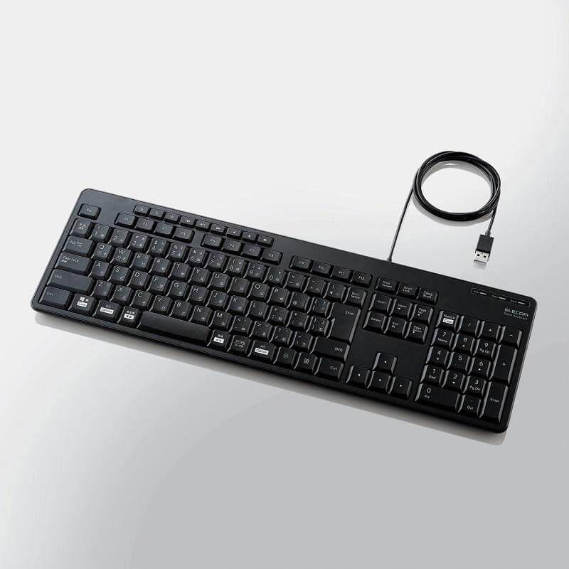 有線タイプ静音フルキーボードTK-FCM114SKBK