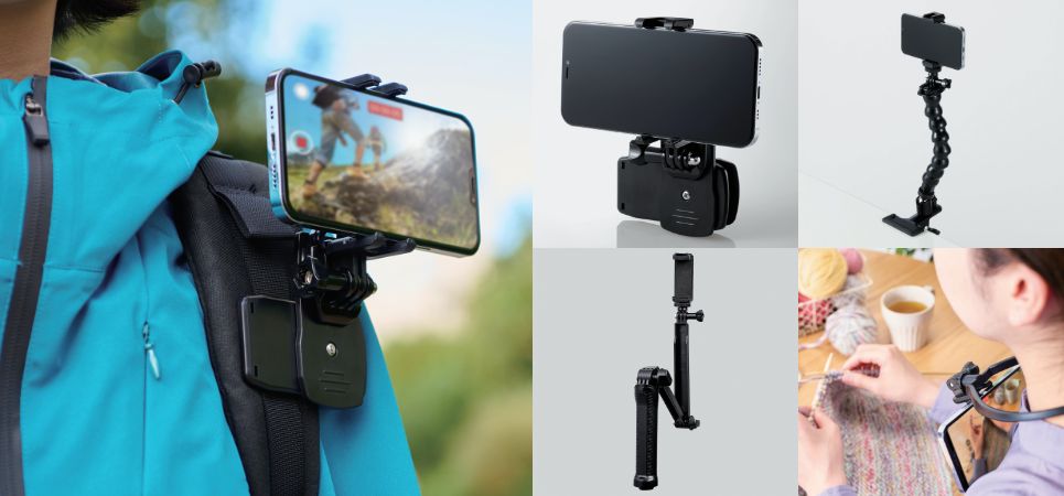 トレッキングや手元作業の配信に！リュックに固定できるクリップ付きスタンドやネックレスマウント付きスタンドなど配信アイデア広がる4種のスマホスタンドを新発売