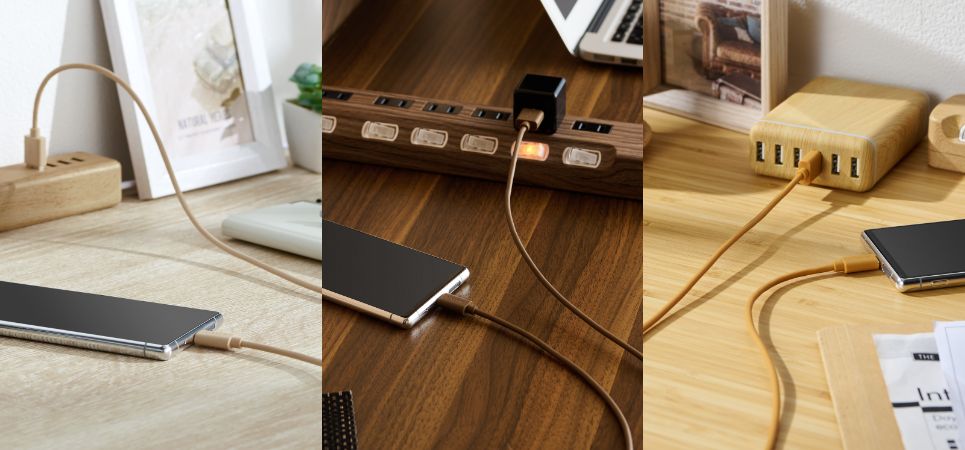 木目調インテリアのお部屋に馴染む！ナチュラルな3色×4種類のカラーケーブルを新発売