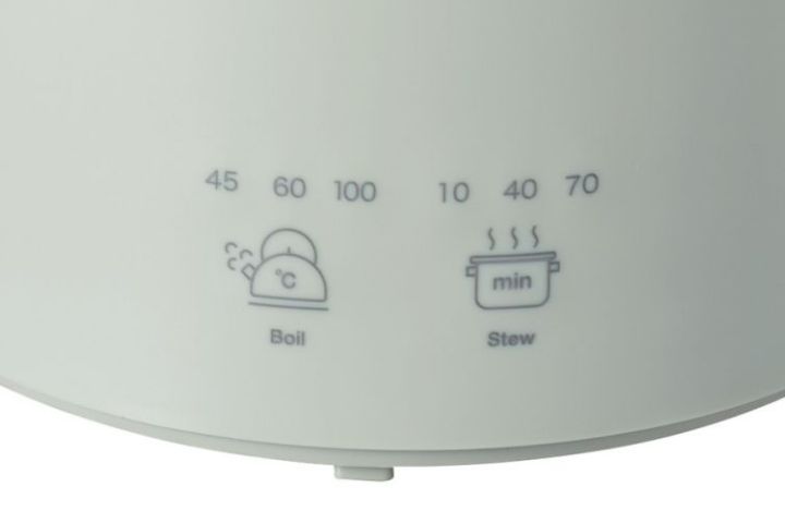 スイッチは「Boilモード(沸かす)」「Stewモード(煮る)」の2種類。それぞれ、タッチ操作で好みの温度に切り替えることができます。