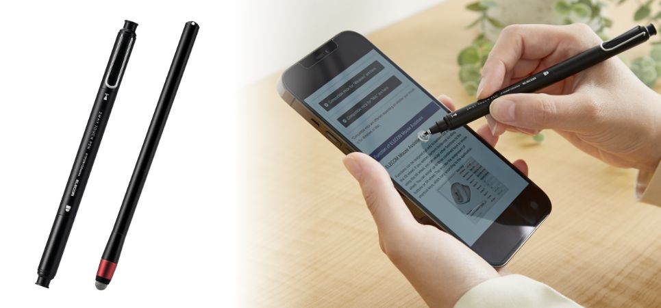 ペン先を保護する2個のキャップ付き！高密度ファイバーチップを採用した超感度タイプと細かい操作がしやすいディスクタイプの2Wayタッチペンを新発売