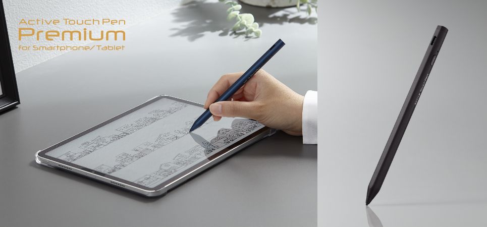 スマートフォン・タブレット対応！ポリアセタールを採用した1.5mmの極細ペン先で液晶画面を傷つけにくく繊細な書き込みを実現！充電可能な汎用アクティブタッチペンを新発売