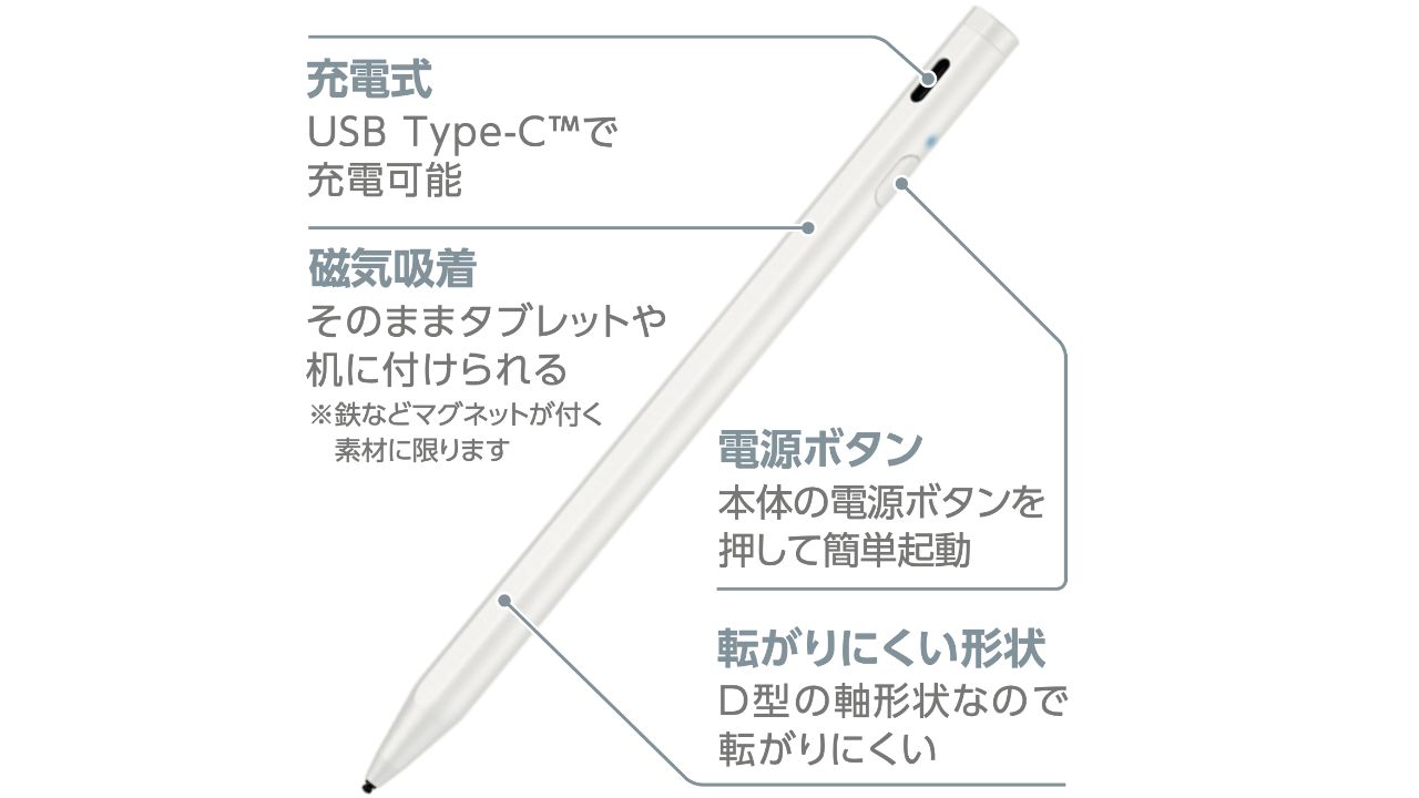 各種スマートフォン・タブレットに対応した充電可能な汎用アクティブタッチペン