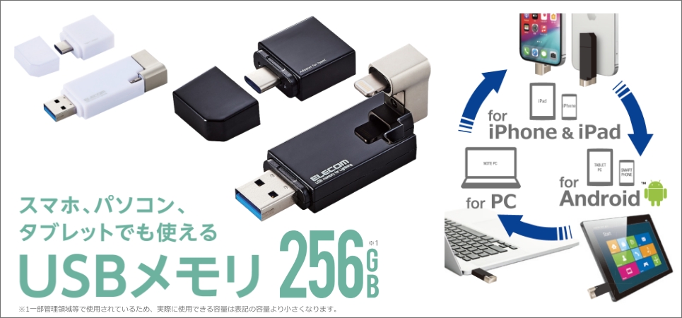 エレコム Lightningコネクタ搭載USB3.2 Gen1メモリ MF-LGU3B256GWH ホワイト エレコム Lightningコネクタ搭載USB3.2 Gen1メモリ MF-LGU3B256GWH ホワイト
