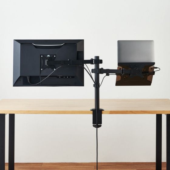 液晶ディスプレイとノートパソコンを設置できるダブルアームのロングタイプ