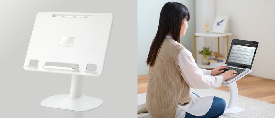 デスクがなくてもノートパソコンやタブレットの操作が快適に！使う場所を選ばず、好みの角度で作業ができるドローイングタイピングスタンドを新発売