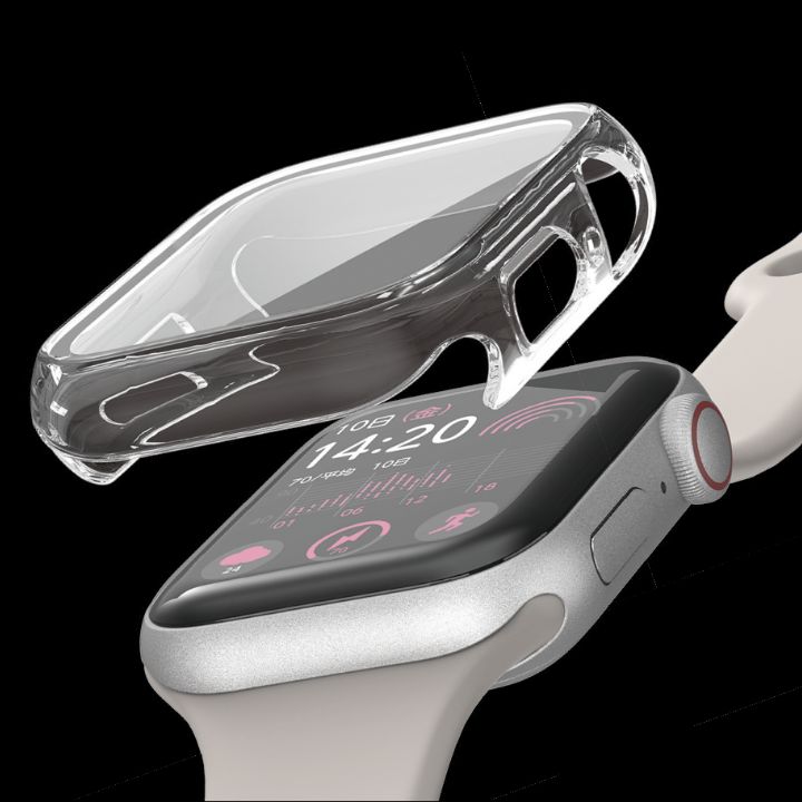 表面硬度10HのGorilla(R)ガラスと耐衝撃性の高いポリカーボネート素材の2重構造で、Apple Watchの液晶部及び側面部を保護します