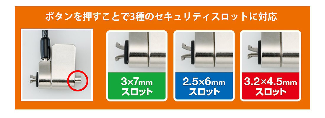 ボタンを使って3種のセキュリティスロットに対応可能