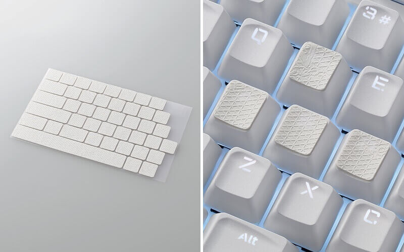 キーボード左側43キー分のキーキャップグリップシートが付属