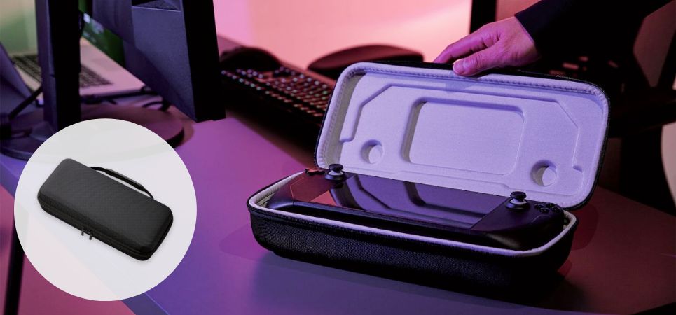 Steam Deck本体と周辺アイテムを一緒に収納できるセミハードのキャリングポーチを新発売