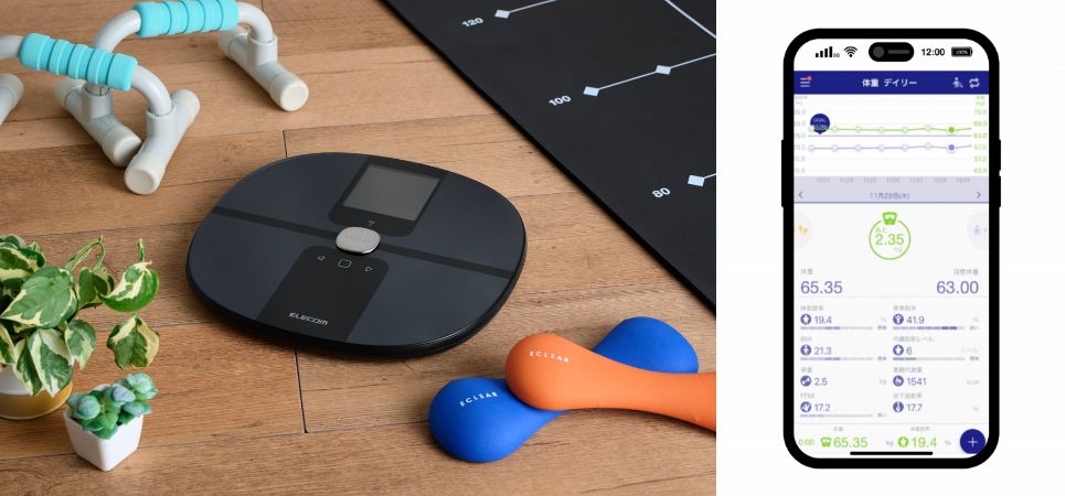 乗るだけで測定データを専用アプリに自動転送するWi-Fi通信機能搭載”ECLEAR”体組成計イメージ
