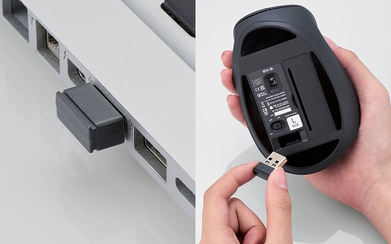 USB-Aポートに接続できるレシーバーが付属