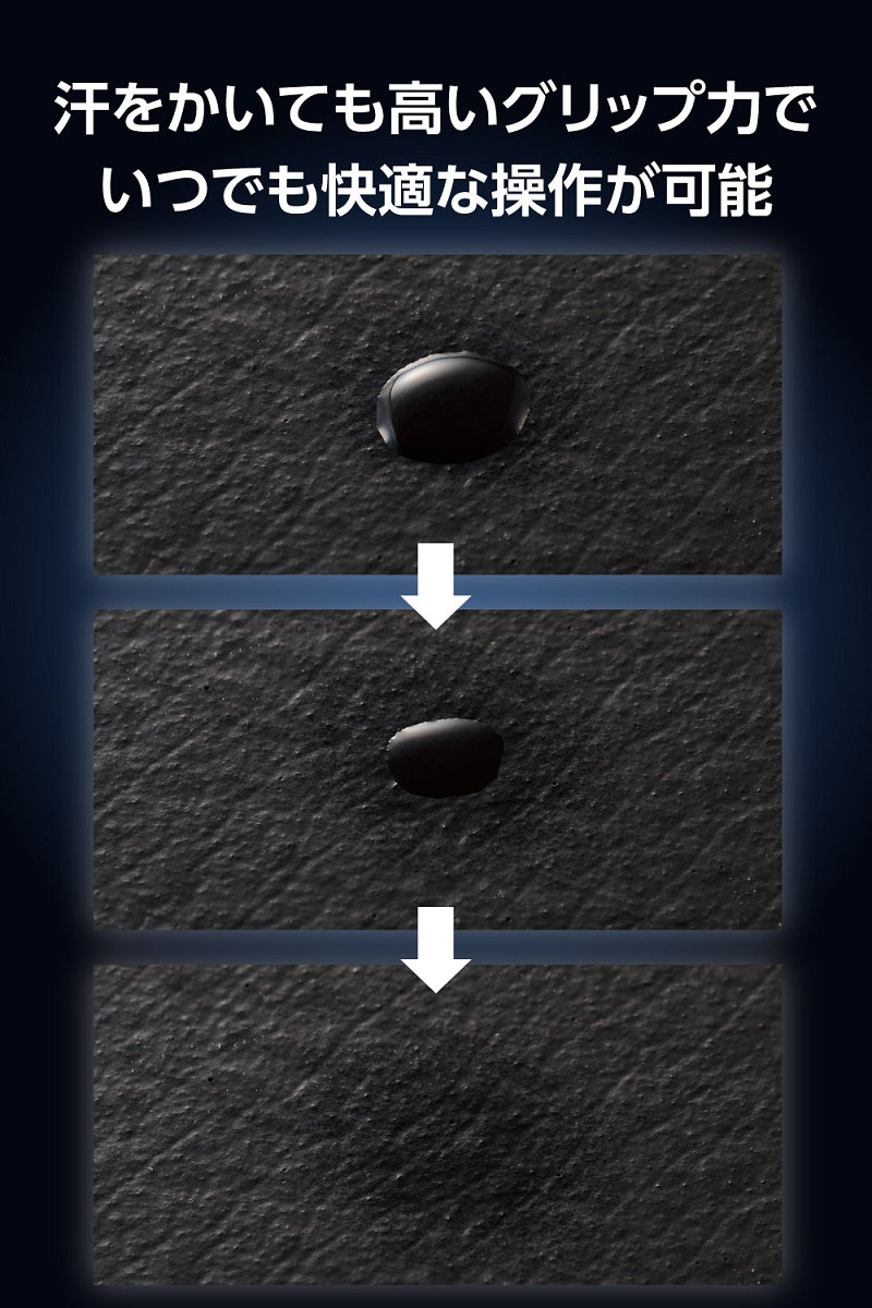汗をかいても高いグリップ力でいつでも快適な操作が可能