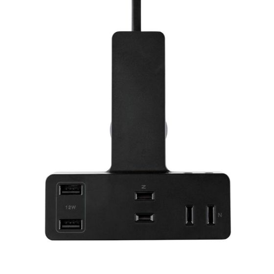 机などにはさんで使えるクリップ機構を搭載した、USBポート付きの電源タップ