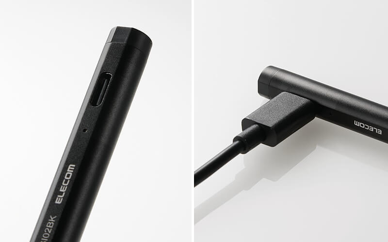 本体に充電用のUSB Type-CTM端子を装備。LEDで充電状態や電池残量を確認可能