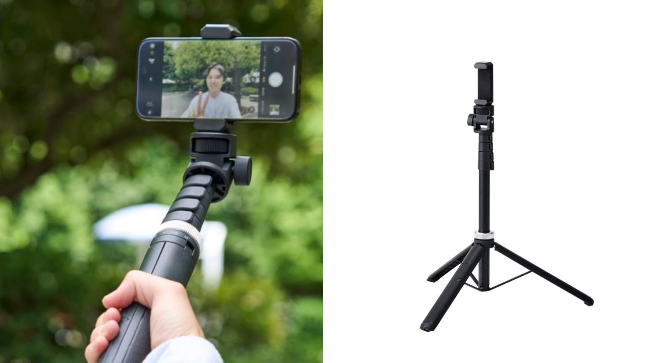スマートフォンとカメラ両方の撮影に使用可能なスマートフォン三脚