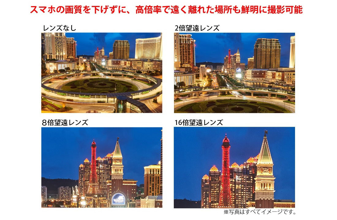 スマートフォンの画質を下げずに、高倍率で遠く離れた場所も鮮明に撮影可能