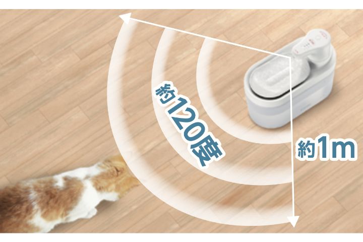 センサーモードでは、センサーから約1m以内、約120度の範囲内に近づくと動作を検知して自動で水が流れます