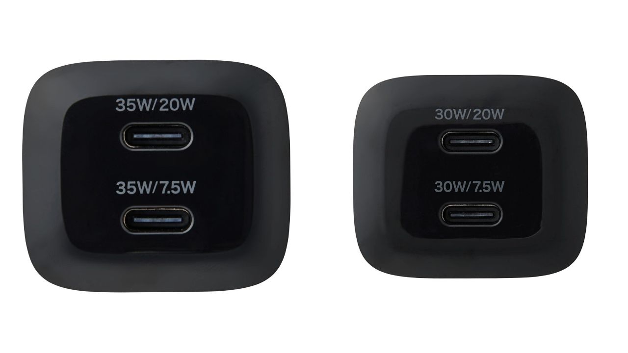 スマートフォンなど2台同時充電可能！最大35Wまたは30W出力のUSB AC充電器（2ポート搭載）