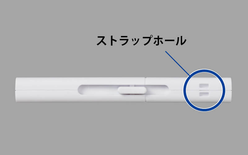 USBメモリーと同等の薄型コンパクト、紛失を防止するストラップホールも装備