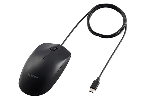 USB-A・USB Type-C(USB-C)ポート対応 電池交換や充電が不要な、有線モデルの3ボタンマウス