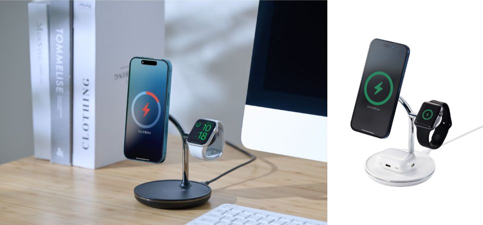 マグネットで固定して机周りスッキリ!iPhone、AirPods、Apple Watchなどを3台まとめて充電できる3in1 Qi2規格ワイヤレス充電スタンドを新発売