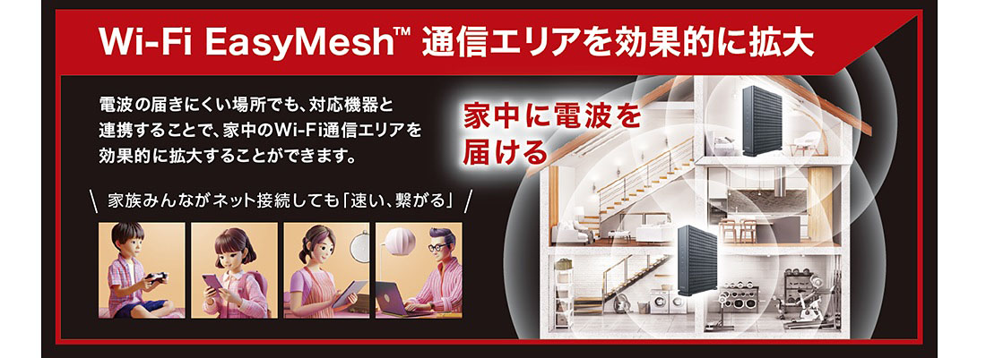 Wi-Fi EasyMeshにより、通信エリアを効果的に拡大