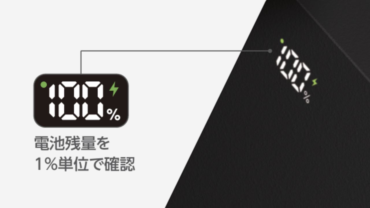 バッテリー残量がひと目でわかるLEDパネル搭載