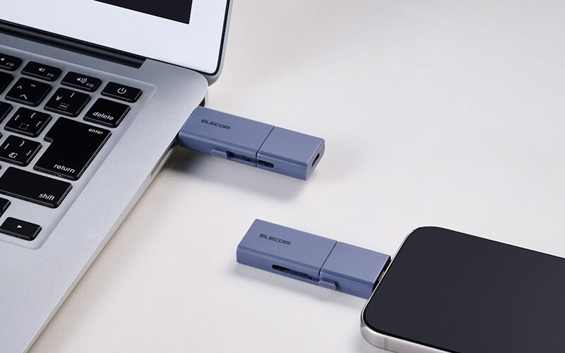 本製品だけで、パソコン(USB-A)でも、スマートフォン/タブレット(USB Type-C)でも使用可能。変換アダプターは必要なし！