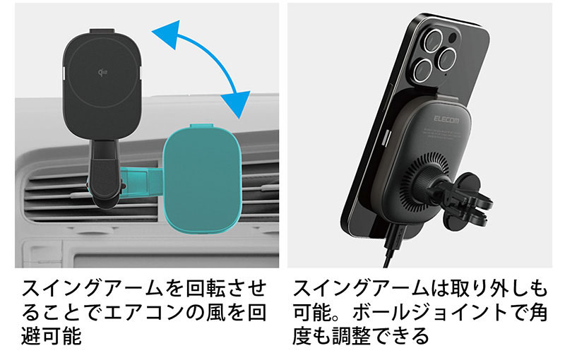 エアコンの風を避けることができるスイングアーム