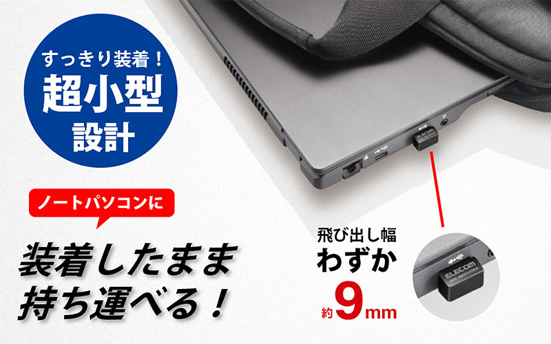 飛び出し部分はわずか約9mm、装着したまま持ち運べる