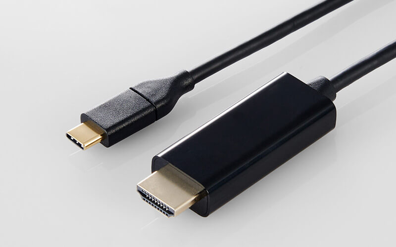 変換ケーブルは、USB Type-Cからの映像出力をHDMIプラグに変換