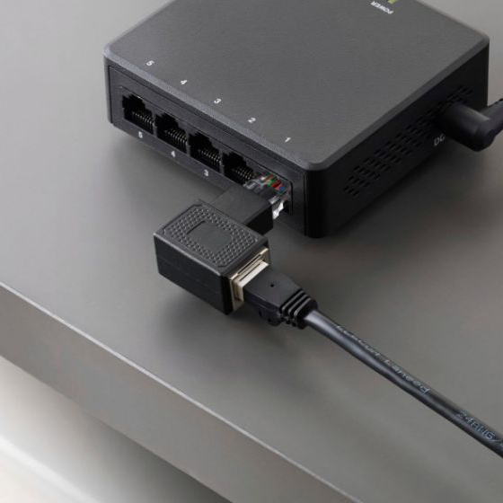 LANポートの向きを変換できる!RJ45 L字変換コネクター(Cat5e)