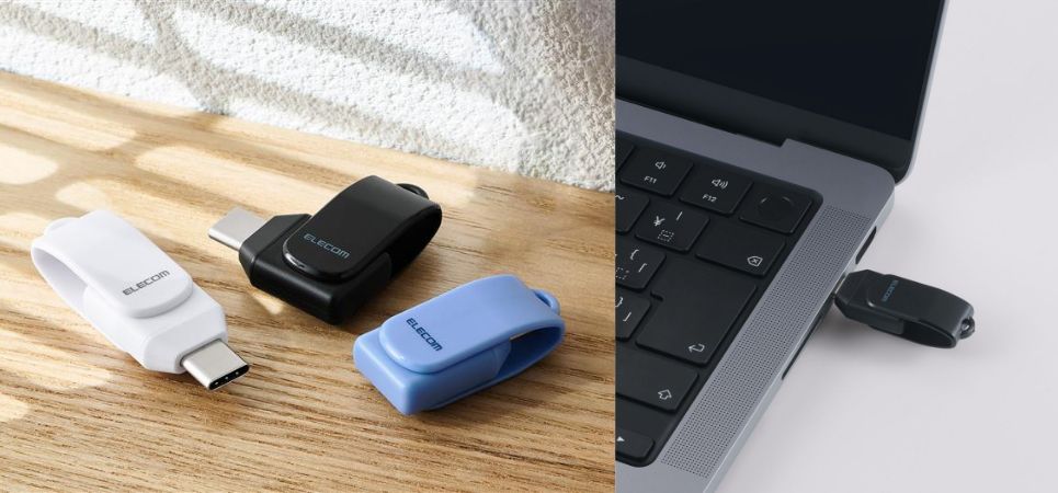 キャップを紛失する心配がない回転収納式!スマートフォンなどに直接挿してデータをすぐに移動・バックアップ可能な回転式USB-A - USB Type-Cメモリ 5Gbps 新発売