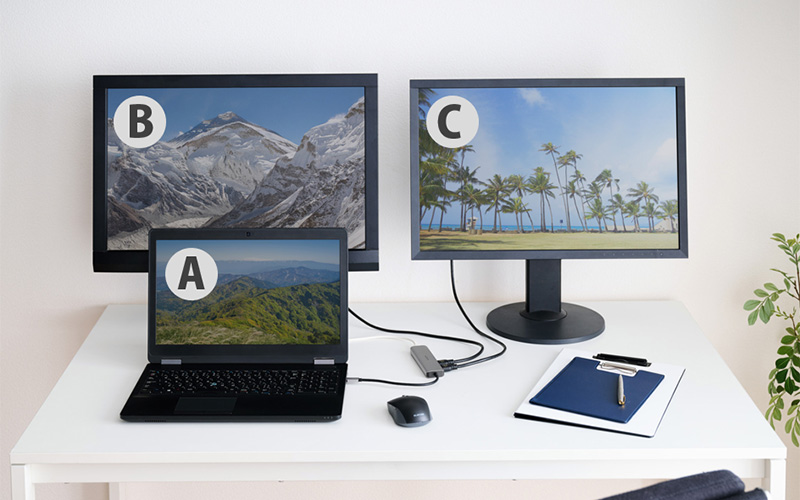 Windowsパソコンでは、最大3画面の画面拡張(マルチモニター)にも対応