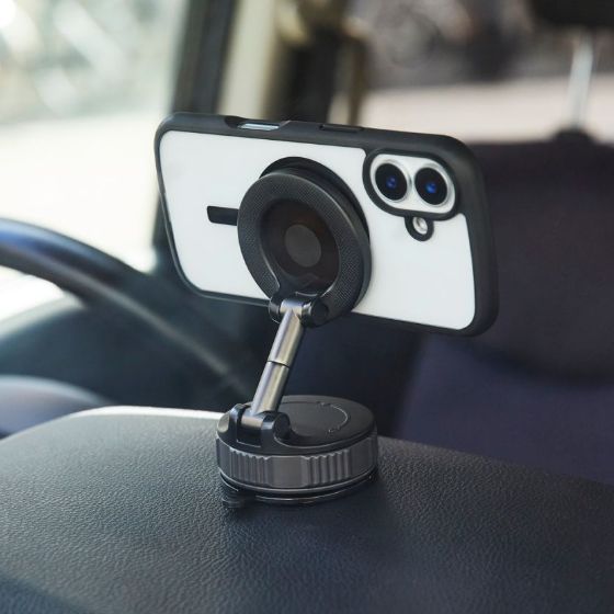ダイヤル操作で真空密着!浅いシボ面でも強力に吸着する 車載スマートフォンホルダー(吸盤タイプ)
