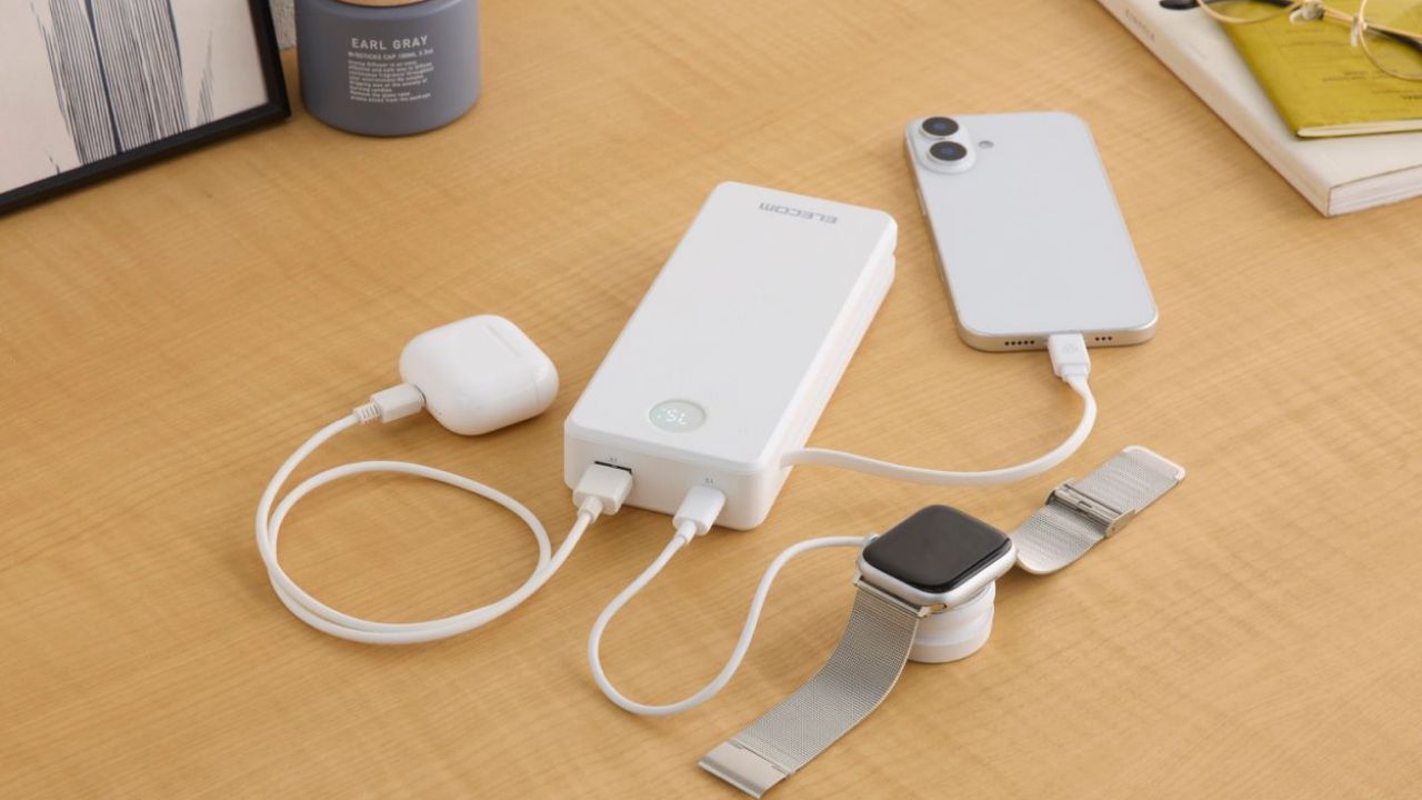 最大出力67Wでさまざまな機器の充電が可能!20,000mAhのケーブル一体型モバイルバッテリー