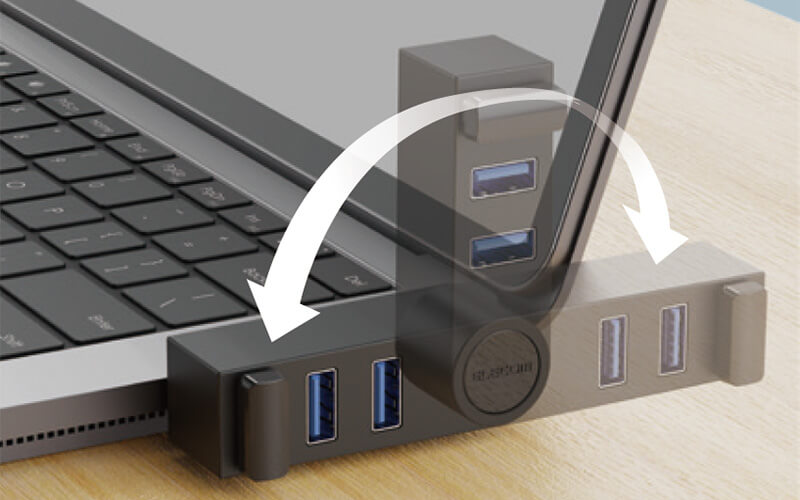 180度回転するスイングコネクターを採用