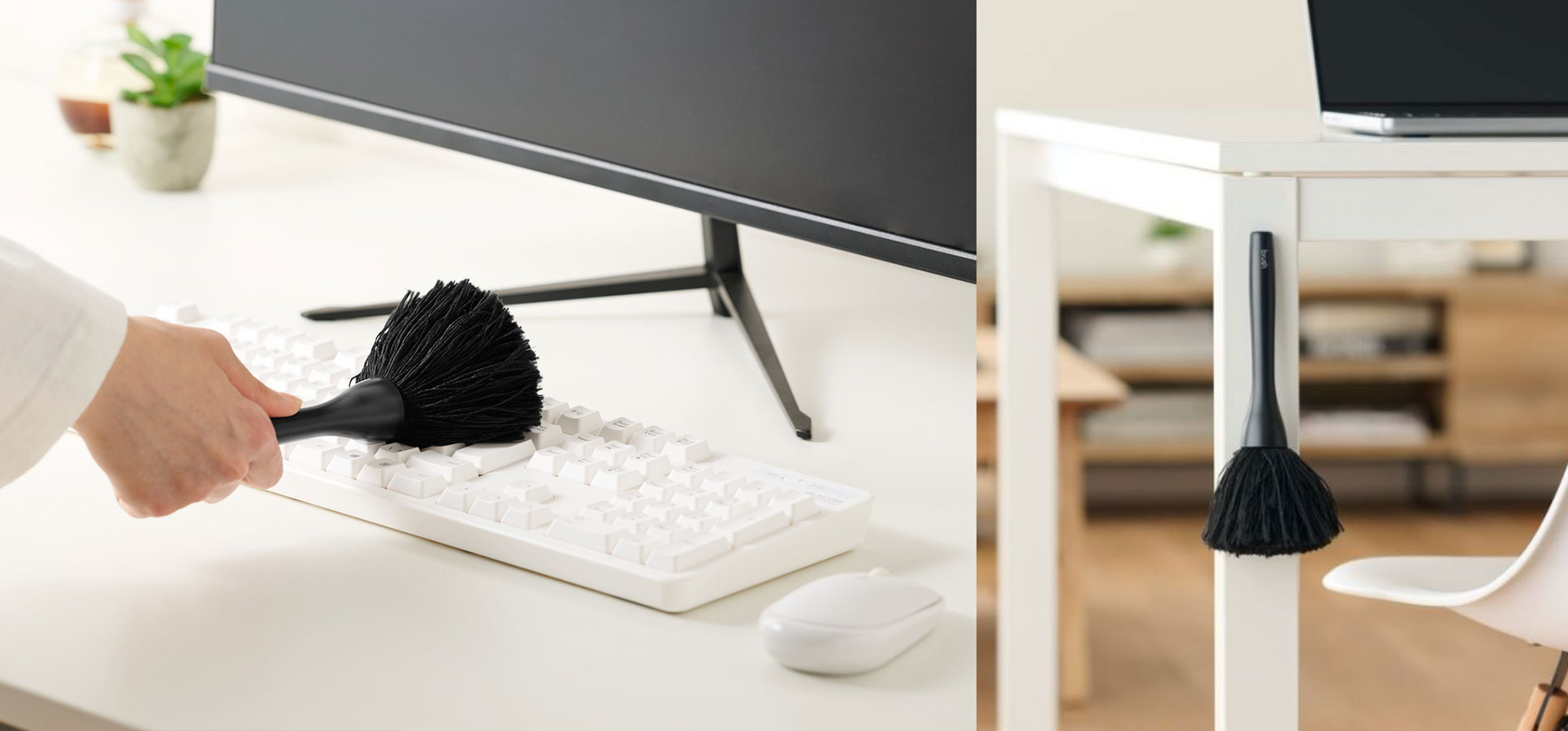 ホコリの再付着を防止!マグネット付きでピタッ!と取り付けて収納できるクリーニングブラシ 2タイプを新発売