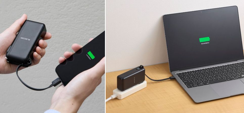 ケーブルと充電器の持ち運び不要!容量10,000mAhで、AC充電器としても使える1台2役の一体型モバイルバッテリーを新発売
