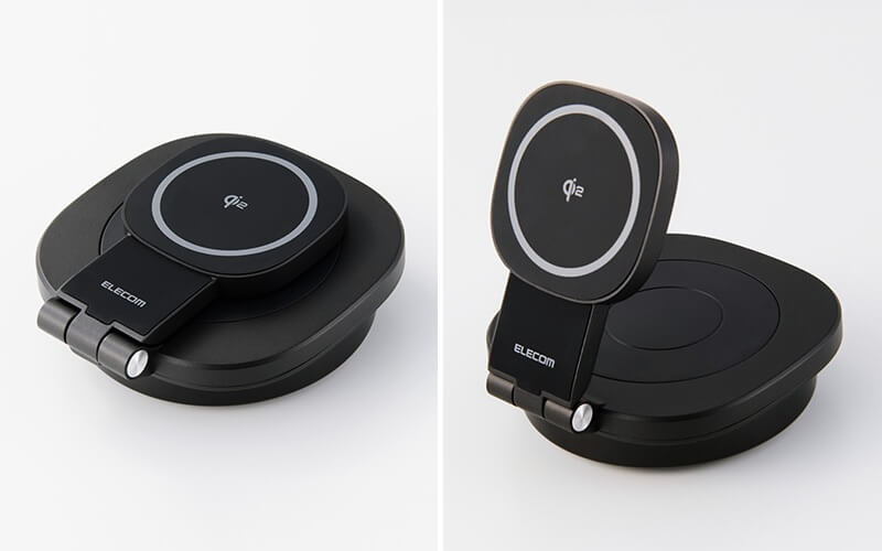 製品画像：スタンドは角度調整が可能。折りたためばコンパクトに！