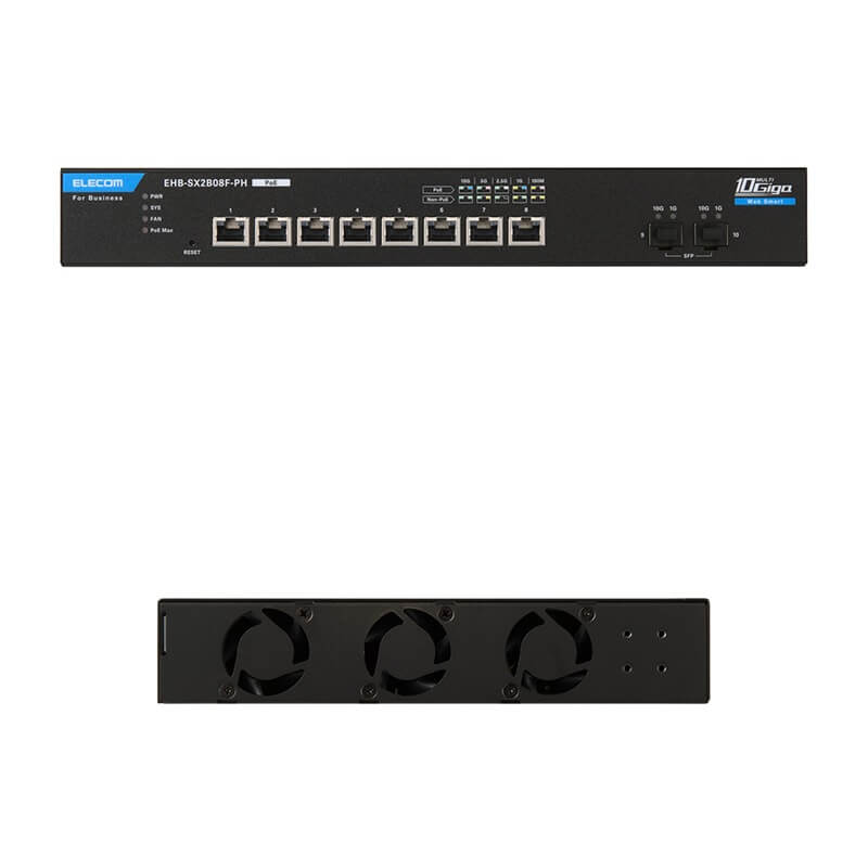 製品前面と左側面の静音ファン