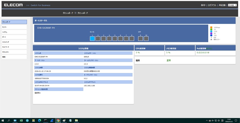WebUI管理画面-ダッシュボード 画面イメージ