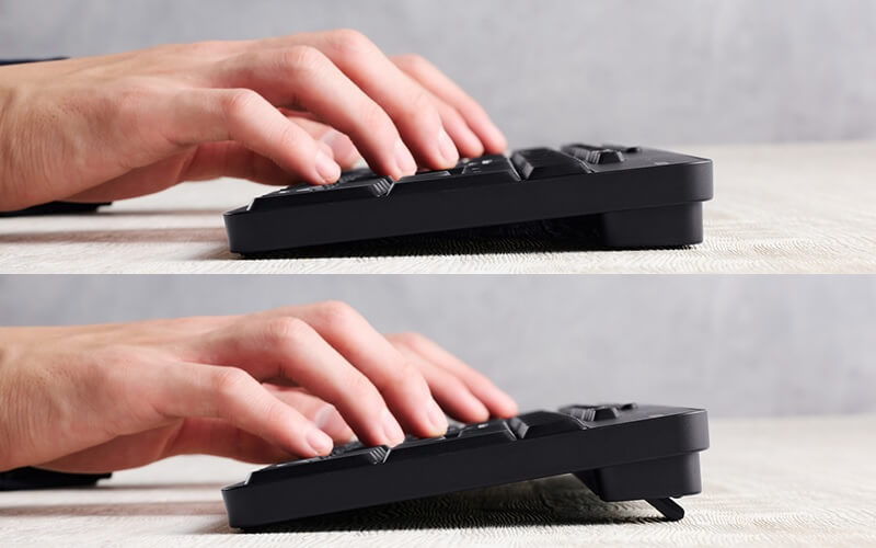 傾斜角を2段階で調整できる角度調整スタンドを搭載